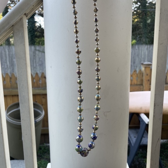 28" Vintage green, gold, blue Chinese Cloisonné Necklace - Picture 6 of 8